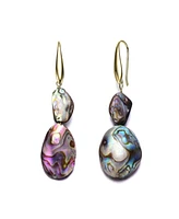 Genevive Sterling Silver 14K Gold Plated with Turtle Shell Abalone Dangle Earrings