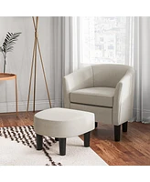 Gouun Barrel Club Chair with Ottoman Set Linen Fabric Accent Chair with Footrest