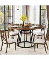 Tribesigns Round Dining Table for 4 People, Circle Dining Room Table with Metal Base, 47.2-Inch Round Kitchen Dinner Table for Living Room Kitchen Din