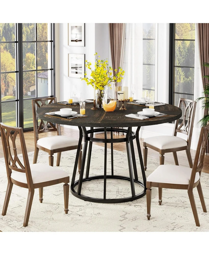 Tribesigns Round Dining Table for 4 People, Circle Room with Metal Base, 47.2-Inch Kitchen Dinner Living Din