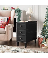 Tribesigns Solid Wood End Table, Fully Assembled Narrow Side Table with Drawers, Pre-Assembled Nightstand Slim Bedside Table for Small Spaces, Living
