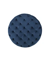 The Pop Home Velvet Round Ottoman with Button Tufting, Upholstered Footrest for Living Room-The