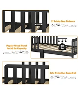 Gouun Classic Design Kids Wood Toddler Bed Frame with Two Side Safety Guardrails