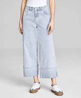 And Now This Women's Striped-Denim Cuffed Wide-Leg Jeans, Exclusively at Macy's