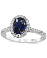 Sapphire (1-1/2 ct. t.w.) & Diamond (1/4 ct. t.w.) Halo Ring in 14k White Gold