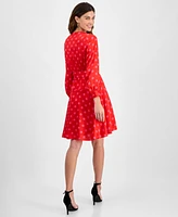 Anne Klein Women's Half-Wrap Polka-Dot A-Line Dress