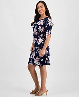 Connected Petite Printed Elbow-Sleeve Sheath Dress