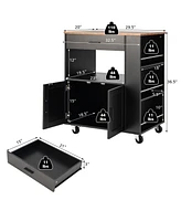 Gouun Rolling Kitchen Trolley with 3 Spice Racks Drawer Open Shelf