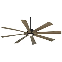 70" Defender Large Farmhouse Rustic Indoor Outdoor Ceiling Fan 8 Blade Led Light Remote Control Matte Black Motor Brown Oak Finish Blades Bedroom Pati