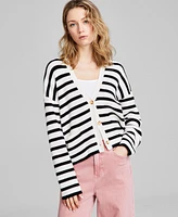 And Now This Petite Striped Button-Front Dropped-Shoulder Cardigan Sweater, Exclusively at Macy's