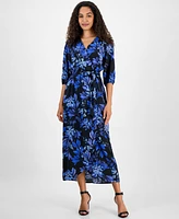 Connected Women's Floral-Print Faux-Wrap Maxi Dress