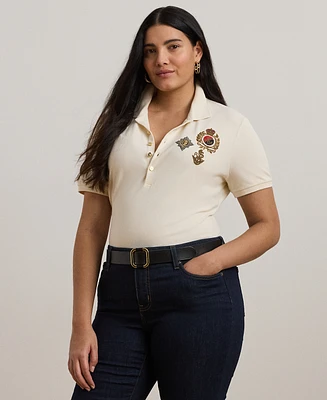 Lauren Ralph Plus Embellished Patch Polo Shirt