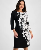 Connected Petite Printed 3/4-Sleeve Sheath Dress