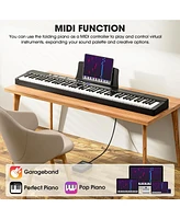 Sugift Black 88 Keys Folding Piano Keyboard for Beginner Portable Electric Piano with Stand and Sustain Pedal