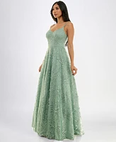 Say Yes Juniors' Embellished V-Neck Strappy Gown, Created for Macy's