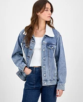 Madden Girl Juniors' Faux-Sherpa Boyfriend Denim Jacket