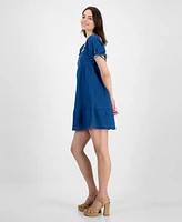 Planet Heart Juniors' Denim Puff-Sleeve Mini Dress