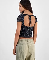 Hippie Rose Juniors' Corset Short-Sleeve Mesh Top