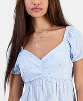 Hippie Rose Juniors' Eyelet Babydoll Short-Sleeve Top