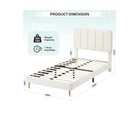 gaomon Twin Bed Frame for Boys & Girls, Velvet Upholstered Platform Bed Frame with Headboard, Strong Wooden Slats, Noise-Free,No Box Spring Needed