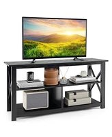 Gouun 3 Tier Wood Tv Stand for 55-Inch with Open Shelves and X-Shaped Frame