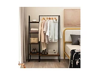 Slickblue Industrial Wood Garment Rack with Clothes Hanging Bar and Storage Shelves Stylish and Practical