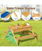 Gouun 3-in-1 Kids Picnic Table Wooden Outdoor Water Sand Table with Play Boxes