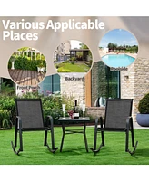 Gouun Set of 2 Metal Patio Rocking Chair with Breathable Seat Fabric