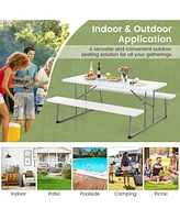 Gouun Folding Picnic Table Set with Metal Frame and All-Weather Hdpe Tabletop Umbrella Hole