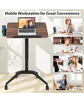 Gouun Pneumatic Standing Desk with Anti-fall Baffle and Cup Holder