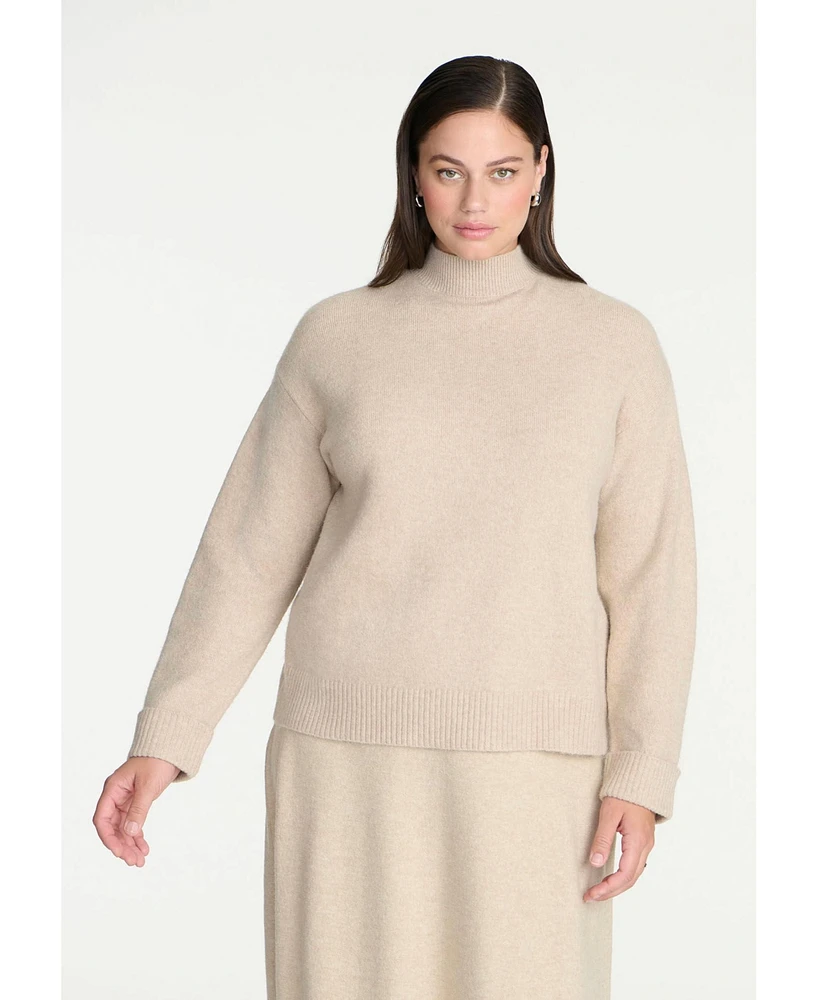 Eloquii Elements Women's Plus Size Cuffed Mock Neck Sweater