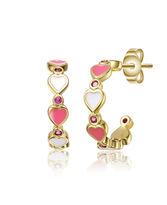 GiGiGirl 14K Gold Plated with Pink Cubic Zirconia Heart Hoop Earrings