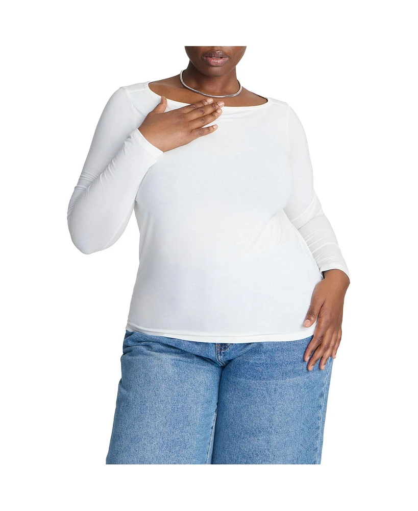 Eloquii Plus Size Elements Boat Neck Long Sleeve Shirt