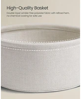 Slickblue Small Round Side End Table, Modern Nightstand with Fabric Basket