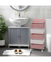 Mega Casa 5 Tier Metal Utility Cart with Lockable Wheels, Rotating Shelf Household Organization Rack Corner