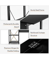 Gouun Folding Writing Office Desk with Storage Shelves