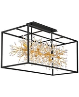 Possini Euro Design Carrine 38 1/2" Modern Semi Flush-Mount Ceiling Light Fixture Kitchen Foyer Hallway Linear Unique 8-Light Satin Black Gold Finish