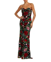 Mac Duggal Women's Sheer Bustier Top Floral Applique Gown