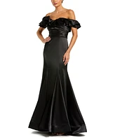 Mac Duggal Women's Satin Ruffle Off the Shoulder Mermaid Gown