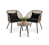 Slickblue 3 Piece Outdoor Weave Wicker Bistro With Tempered Glass Side Table Set