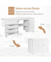 Gouun Folding Sewing Table Shelves Storage Cabinet Craft Cart with Wheels