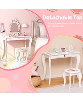 Gouun 2 in 1 Children Pretend Makeup Vanity Set with Removable Mirror and Storage Drawer