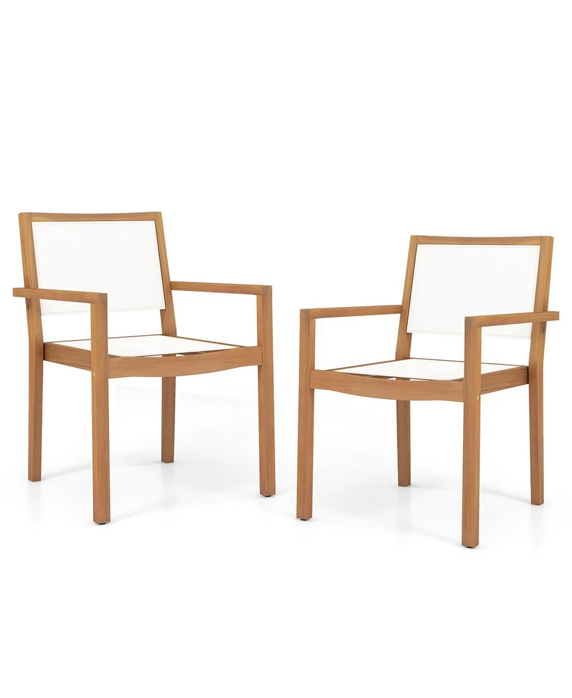 Gouun Stackable Outdoor Dining Chair Set of 2 with Acacia Wood Frame