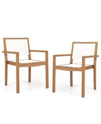 Gouun Stackable Outdoor Dining Chair Set of 2 with Acacia Wood Frame