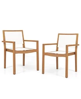 Gouun Stackable Outdoor Dining Chair Set of 2 with Acacia Wood Frame