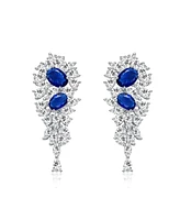 Rachel Glauber White Gold Plated with Blue Cubic Zirconia Cluster Dangle Earrings