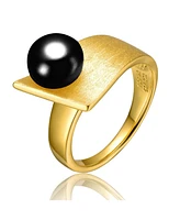 Sterling Silver 14K Gold Plated with 8MM Black Onyx Freshwater Pearl Linear Ring