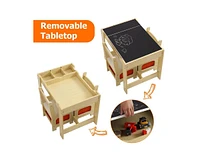 gaomon Kids Table and Chair Set, 4 in 1 Children Activity Table w/Storage, Removable Tabletop, Blackboard, 3-Piece Toddler Furniture Set for Art, Craf