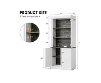 gaomon Tall Storage Bookcase with 3-Tier Open Shelves and Double Door, Roman Column Design and 4 Adjustable Lights