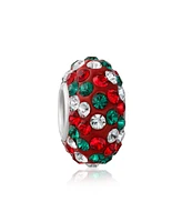 Bling Jewelry Christmas Holiday Red Green Flower Stripe Crystal Sparkle Mix Bundle Set Of Three .925 Sterling Silver Dangle Charm Bead Fits European C